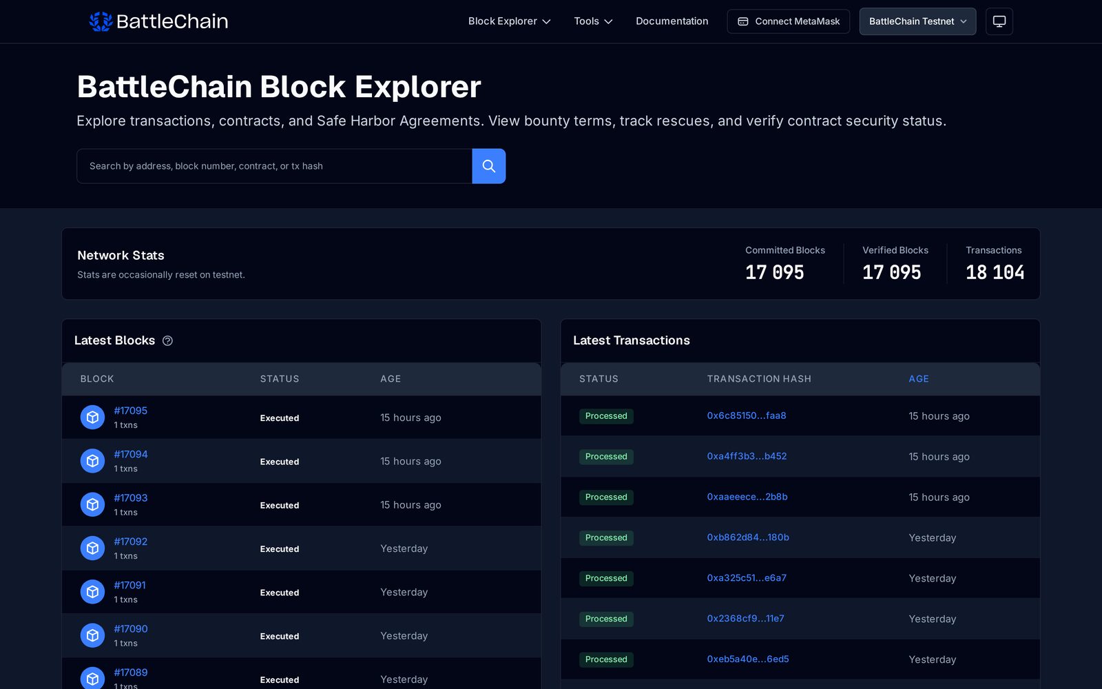 BattleChain block explorer